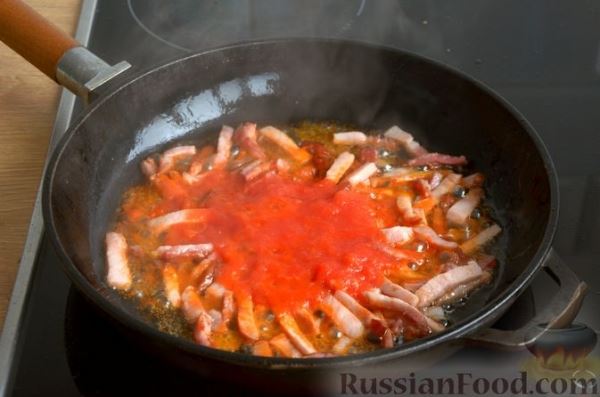 Макароны с ветчиной в сливочно-томатном соусе